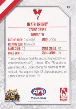 2011 Select AFL Champions #160 Heath Grundy Back